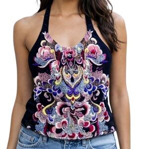 Custom Made By NIMA Houston TX Black Satin Handbeaded Womens Halter Top 44